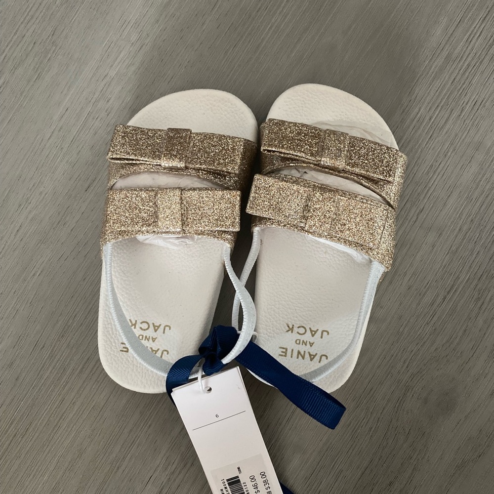 Janie and Jack Gold Glitter Bow Sandals